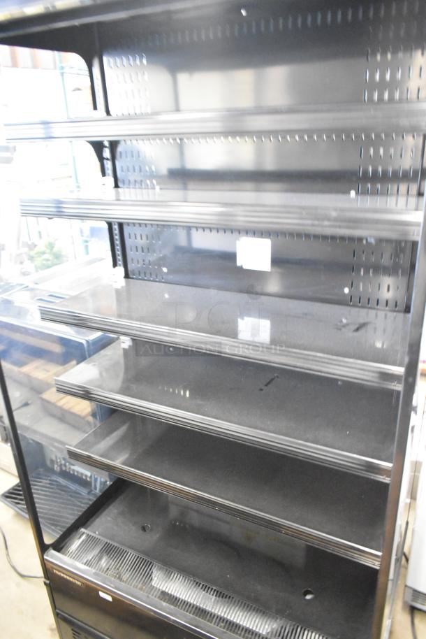 Hussmann MDN3575B1A black metal vertical open air merchandiser, 35", shelves, 120/250V, 1 phase, excellent condition.