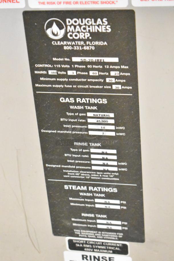 Douglas SD-20-IREL stainless steel pot and pan washer, natural gas, 480 volts, 3 phase, 45,000 BTU.