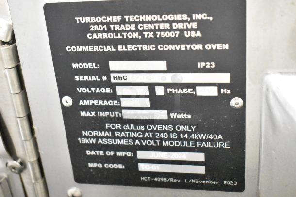 Turbochef HhC2020 electric rapid cook oven, stainless steel. 208/240V, 3-phase. MFG date: June 2024.