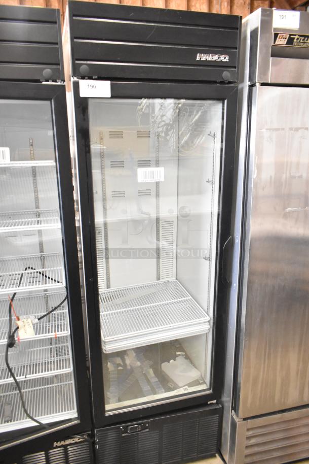 2019 Habco SE18 commercial cooler, single glass door, poly coated racks, black finish, 115V, model SE18, excellent condition.