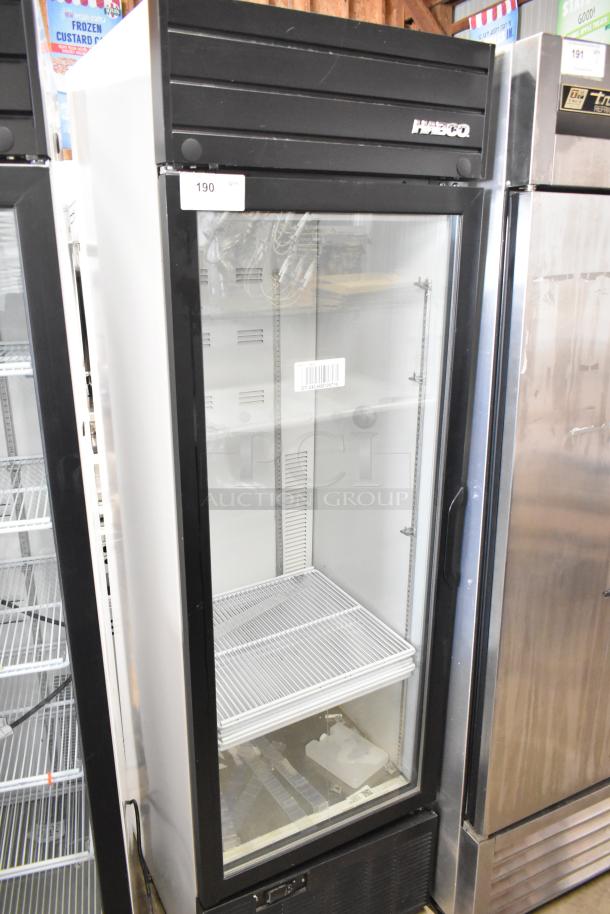 2019 Habco SE18 metal commercial single door reach-in cooler with poly-coated racks, 115V, 1 phase, excellent condition.