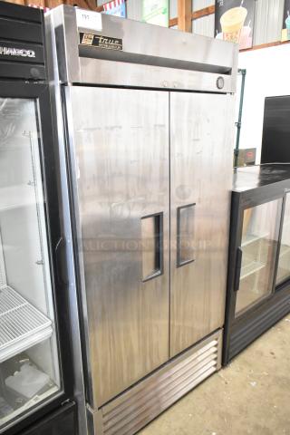 True T-35 Stainless Steel Commercial 2 Door Reach In Cooler w/ Poly Coated Racks and Commercial Casters. 115 Volts, 1 Phase. - Item #1225277