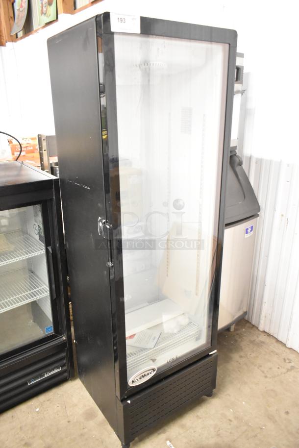 KoolMore KM-MDR-1GD-10C single door cooler, metal, poly coated racks, commercial casters, 115V, 1 Phase, used condition.