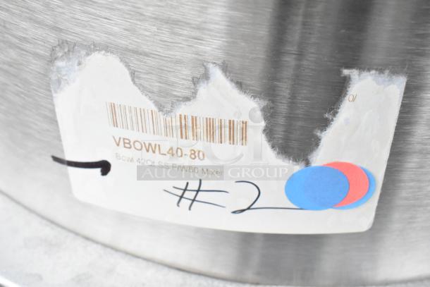 VBOWL40-80 mixing bowl, 40 quart, stainless steel, fits 80 quart mixers, brand new, visible label with item details.