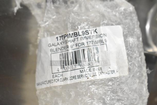 Brand new Galaxy 177PIMBL9STK 9" immersion blender shaft, light-duty, with visible scratch and dent. Labeled packaging.