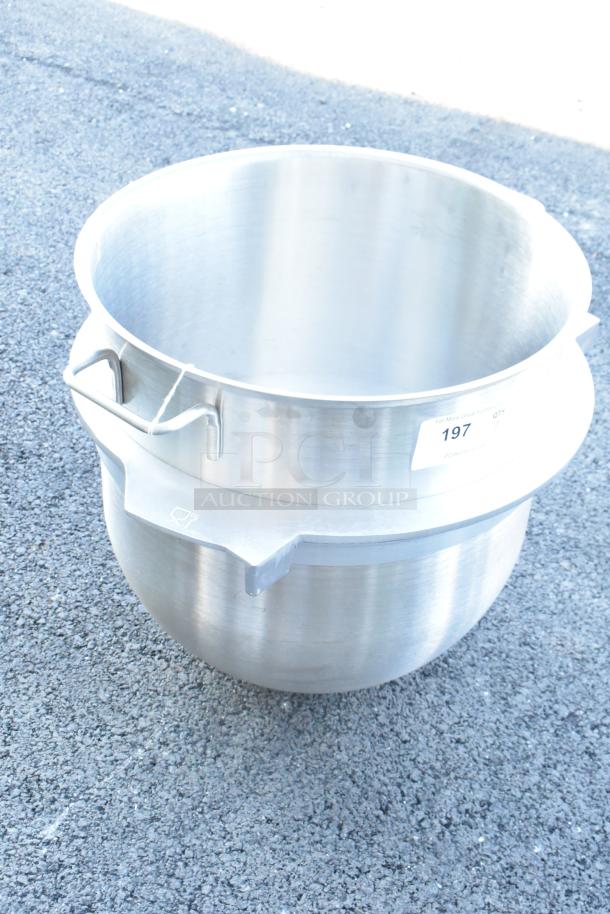 BRAND NEW Varimixer VBOWL-60 stainless steel 60-quart mixing bowl, commercial grade, with handles and label showing "197".