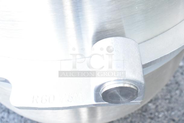 Brand new Varimixer VBOWL-60, stainless steel, commercial 60-quart mixing bowl, markings visible on base.