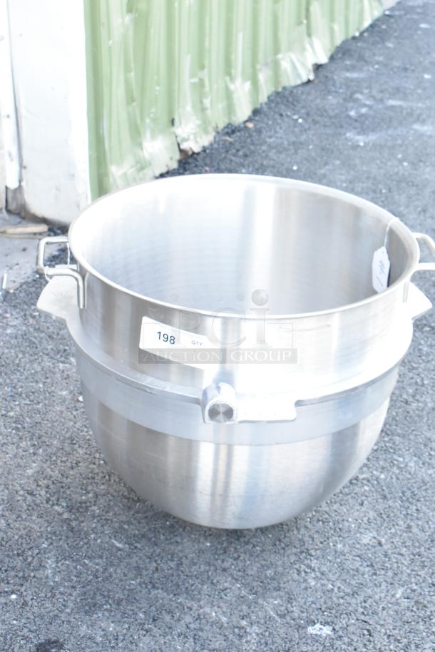 Brand new Varimixer VBOWL-80 stainless steel 80-quart mixing bowl, commercial grade, with visible item tag and label.