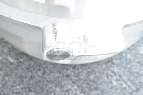 Brand new Varimixer VBOWL-80, stainless steel commercial 80-quart mixing bowl, close-up of rim detail, pristine condition.