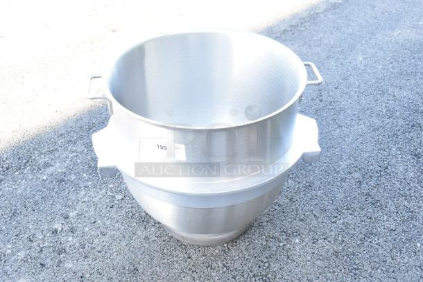 Brand new Varimixer VBOWL-100 stainless steel 100 quart mixing bowl; includes handles; label marked "199 QTY 1".