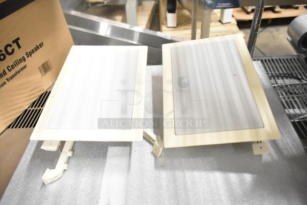 2 Control 126WT in-wall loudspeakers, new condition, white frames, perforated metal grilles, included mounting hardware.