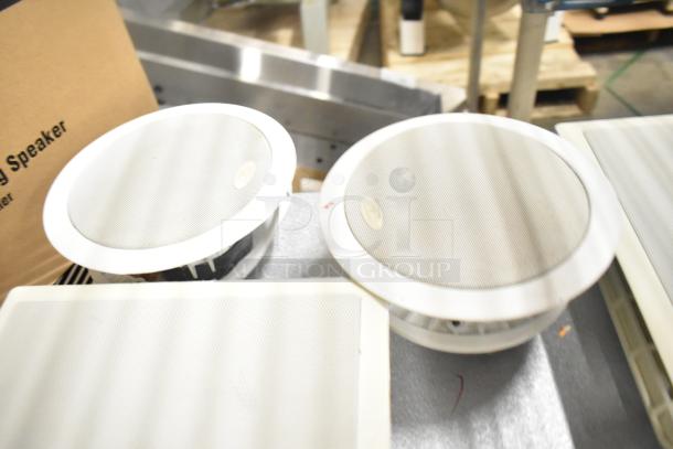 6 In Wall Loudspeaker 126WT, round white design, metal grille, good condition. Includes control unit.