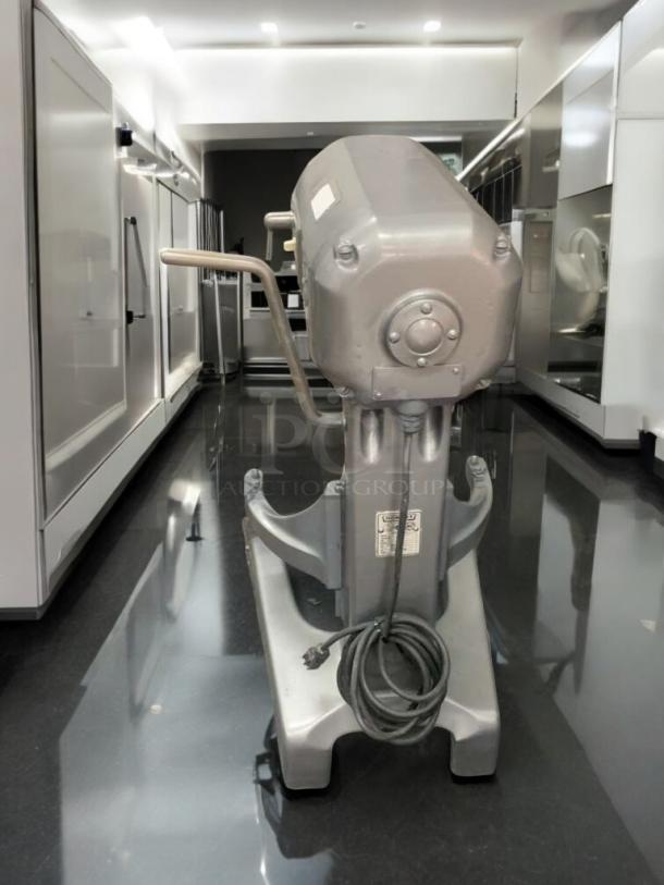 Hobart 30-Qt mixer in exceptional condition with cords, 115V/208–240V, fully tested. Model number visible on label.