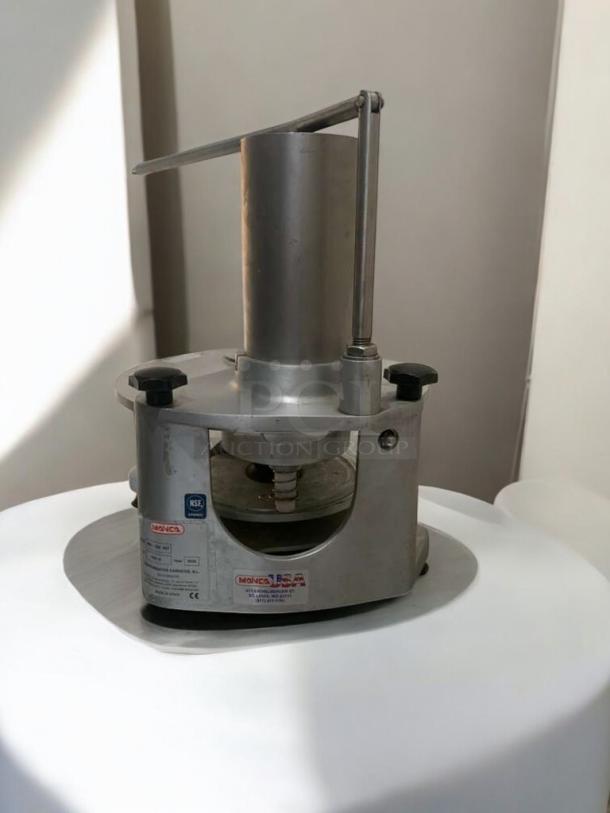 MAINCA MH-120 INT manual burger patty press in outstanding condition; fully tested and functional with visible brand labels.