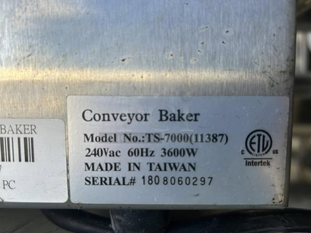 Omcan 41" Electric Conveyor Pizza Oven, Model 11387, excellent condition, 240V/1ph, ETL certified, serial #1808060297.