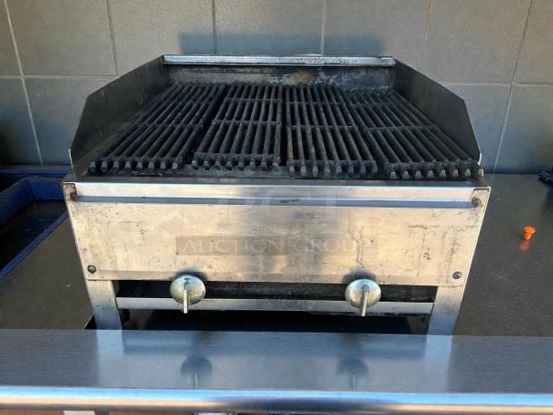 Stratus 24" countertop gas griddle in great condition, tested and working, featuring dual control knobs.