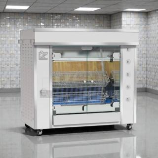 Rotisol USA GF975-2G-SS gas rotisserie, 2 spits, holds 6 birds, natural gas, tested working, stainless steel, excellent condition.