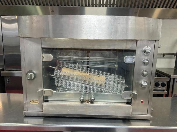Rotisol USA GF975-2G-SS commercial rotisserie, 2 spit, 6 bird capacity, stainless steel, natural gas, tested and working.