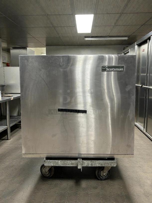 Scotsman Model NME125AS-2B ice machine head in excellent condition on a cart, logo visible, tested and working.