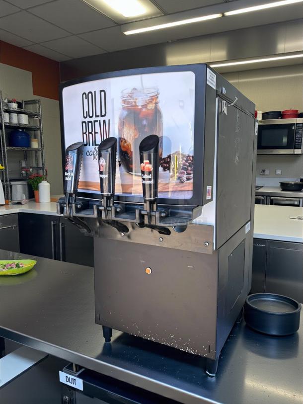 Goodwest Industries Gw3 3-flavor cold coffee dispenser in excellent condition, tested and working, with label for "Cold Brew Coffee."