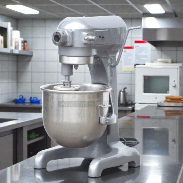 Hobart A200 20 QT dough mixer, tested and working, in a restaurant kitchen. Ideal for pizza or bakery use, 115V single phase.