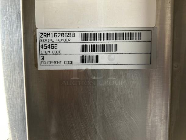 Cornelius Jet Spray EJ1 beverage dispenser label, shows serial number ZRM167069B and item code 45462.