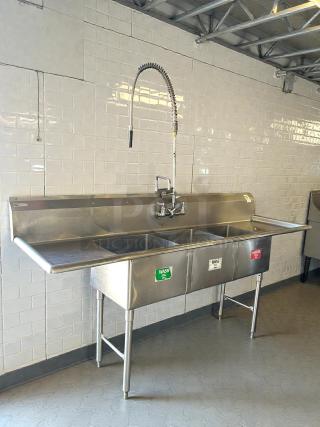 Excellent Condition - GSW USA SE18183D Three Compartment Sink w/Hand Spray & Faucet - Amazing Find! - Item #1224740