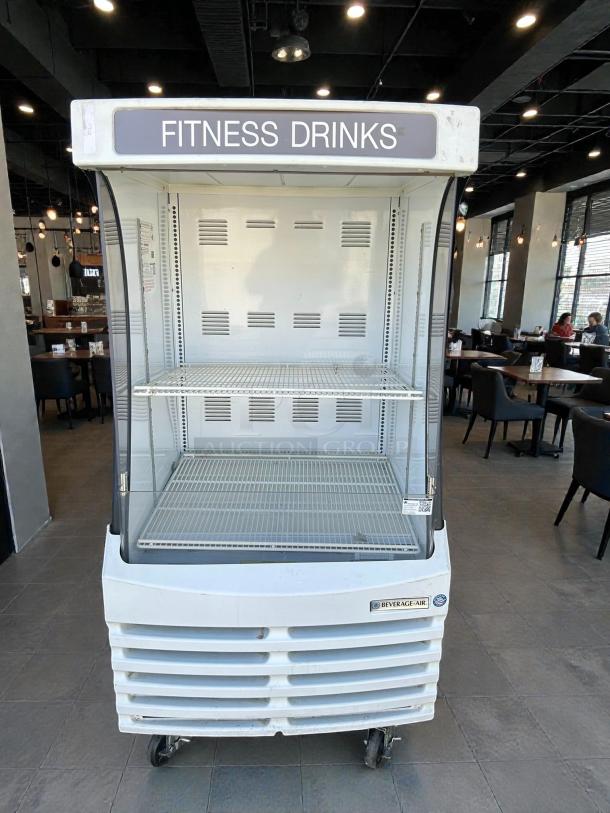 Beverage-Air BZ13HC-W 30" vertical open air cooler, three levels, great condition, tested, 115v, on wheels.