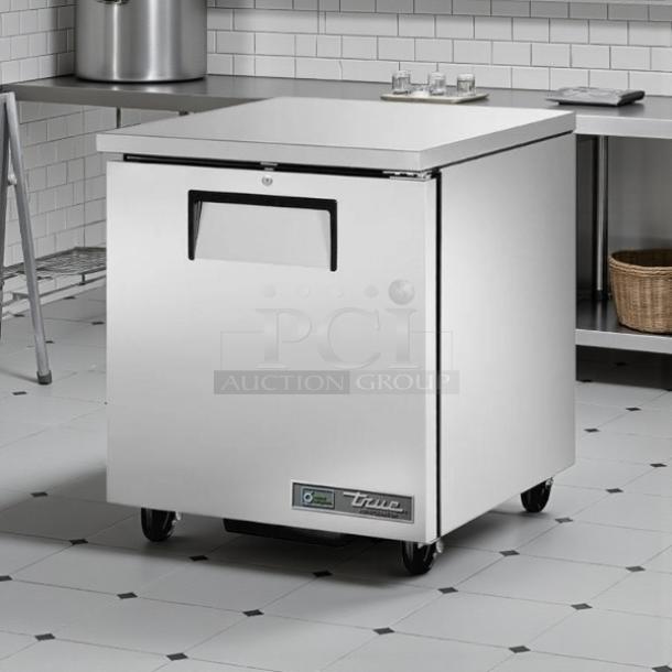 True TUC-27-LP-HC undercounter refrigerator, excellent condition, stainless steel, low profile, tested and working.