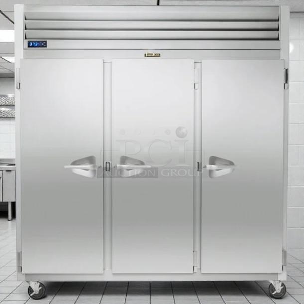 Traulsen G31010 G Series 77" solid door reach-in freezer, silver finish, tested and working, on casters, excellent condition.