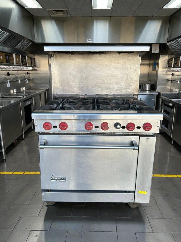 American Range AR-6-C 36" natural gas 6-burner range with convection oven in excellent condition; tested and working.