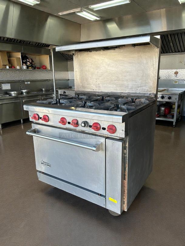 American Range AR-6-C 36" natural gas 6-burner range with convection oven, excellent condition, tested and working.