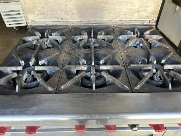 American Range AR-6-C 36" natural gas 6-burner range, excellent condition, convection oven, tested and working.