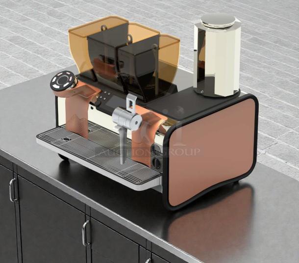 Thermoplan Mastrena II M2-CS Automatic Espresso Machine, 208v, tested and working, featuring dual bean hoppers and a sleek design.
