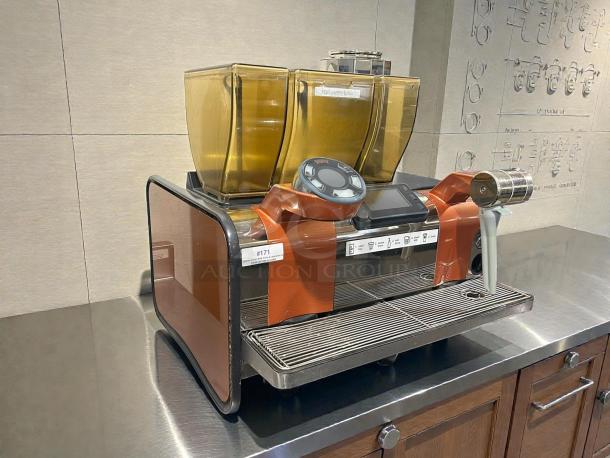 Thermoplan Mastrena II M2-CS espresso machine, orange casing, digital control panel, dual hoppers. Tested and working.