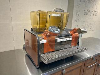 Thermoplan Mastrena II M2-CS espresso machine, orange casing, digital control panel, dual hoppers. Tested and working.