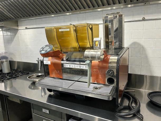 Thermoplan Mastrena II M2-CS espresso machine, 208v, in stainless steel, tested and working, with visible controls and labeling.