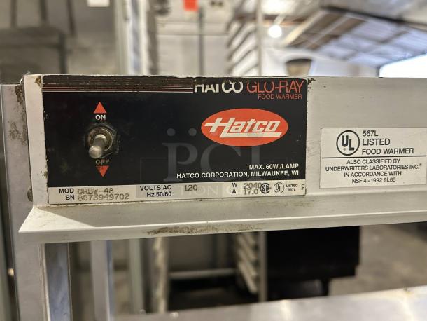 Hatco GRBW-48 buffet warmer with sneeze guards, lights; 49 1/8"; 120V; excellent condition; UL listed; model GRBW-48.