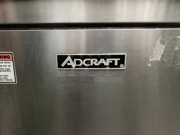 Black Diamond BDGF-90 gas fryer in excellent condition; features 40 lb vat, liquid propane; Adcraft label shown.