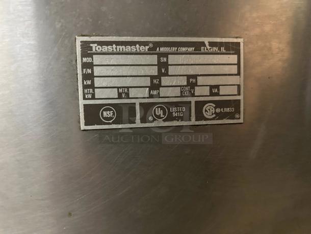 Toastmaster 3B84DT72 food warming drawer label, showing model and certification marks. Excellent condition, tested working.