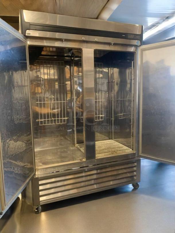 Turbo Air R49-S commercial reach-in refrigerator, superb condition, stainless steel, fully tested, 115V, open doors showing shelves.