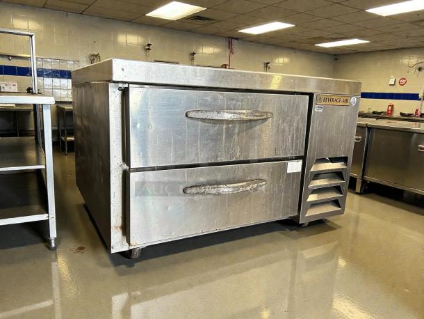 Beverage Air WTRCS36HC chef base refrigerator, 36", two drawers, stainless steel, tested and working, slight wear visible.