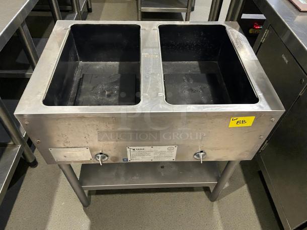 Eagle Group HT2 natural gas steam table, two-pan capacity, excellent condition, 7000 BTU, tested and working.