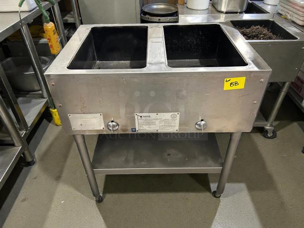 Eagle Group HT2 Natural Gas Steam Table, two-pan, excellent condition, tested working, 7000 BTU, visible labels and controls.