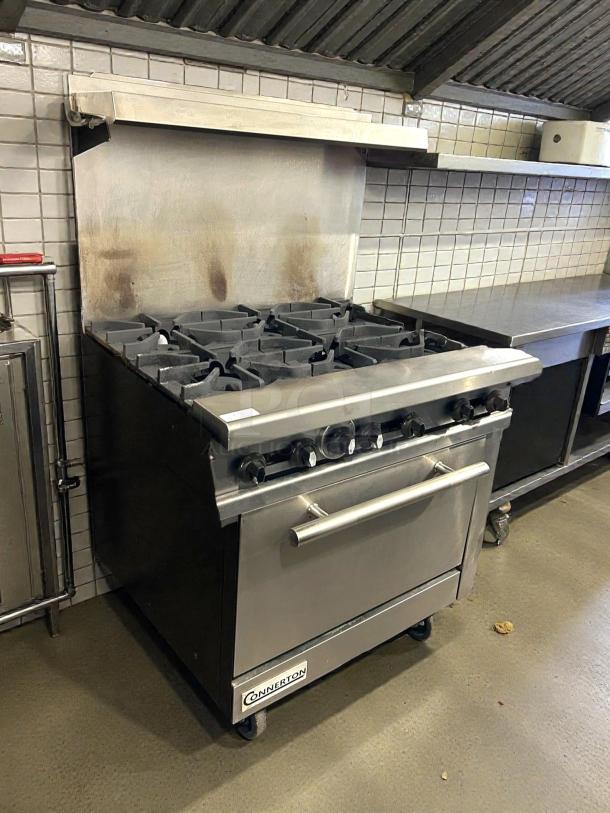 Connerton CN36-6 36" gas restaurant range, excellent condition, six burners, stainless steel, tested and working.