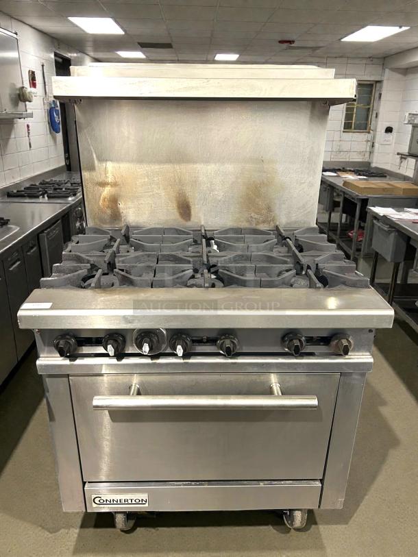 Connerton CN36-6 36" gas restaurant range in excellent condition, stainless steel, tested and working, six burners, oven below.