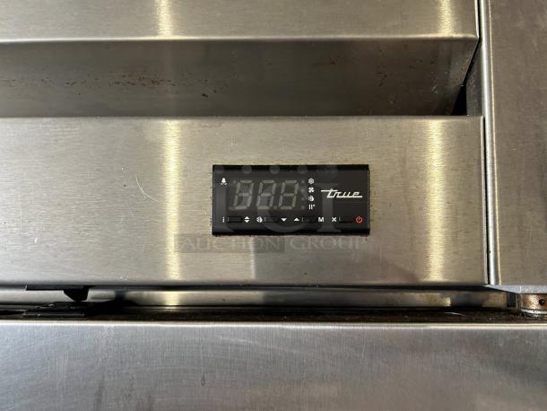 True T-43-HC reach-in refrigerator control panel, stainless steel, digital display showing temperature, excellent condition.
