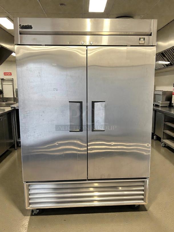 True TS-49-HC fridge with two solid doors, left/right hinge, 54 1/10" width, stainless steel, tested and working.