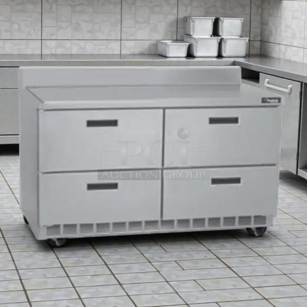 Delfield STD4464NP-18M 64" sandwich/salad prep table with refrigerated base, tested and working. Four storage drawers, 115v.