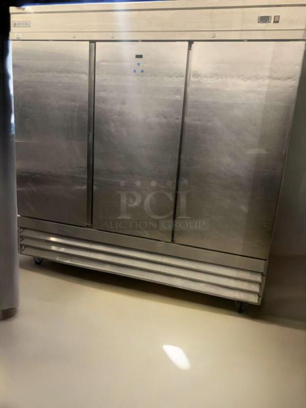 Superb condition Kool-It KBM3F triple door commercial reach-in refrigerator. Fully tested, stainless steel exterior.